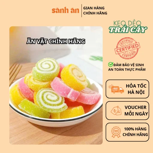 Kẹo Dẻo Trái Cây SÀNH ĂN, Kẹo Ngọt Thanh Tự Nhiên, Màu Sắc Hấp Dẫn, Mềm Mịn, An Toàn Cho Sức Khỏe