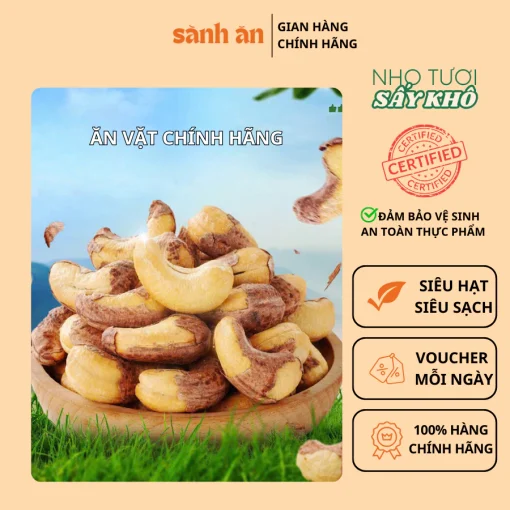 Hạt Điều Hữu Cơ Nguyên Hạt 250g SÀNH ĂN, Hạt Điều Rang Sạch, Ngon, Dinh Dưỡng, Không Chất Bảo Quản - Ảnh 2